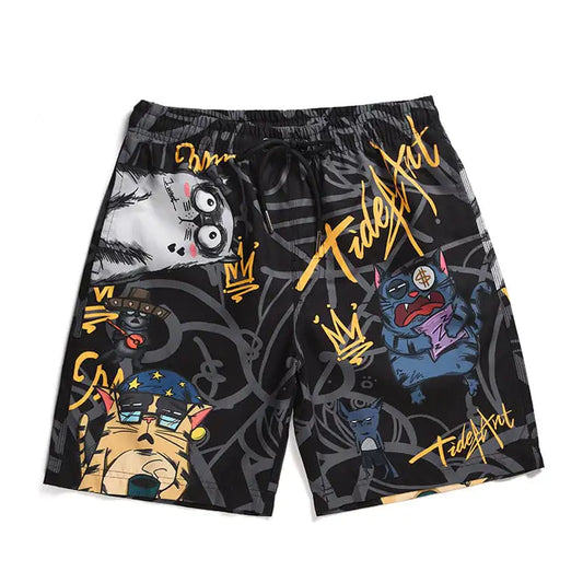 Casual Loose Camouflage Cat Print Beach Shorts
